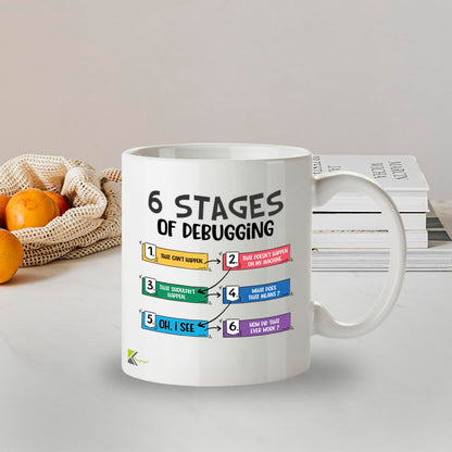 Kruzroyal Funny Programmer Mug 6 Stages of Debugging - 11oz Ceramic Coffee Tea Cup Gift for Developers Coders Software Engineers - Dishwasher Microwave Safe Tech Novelty Present