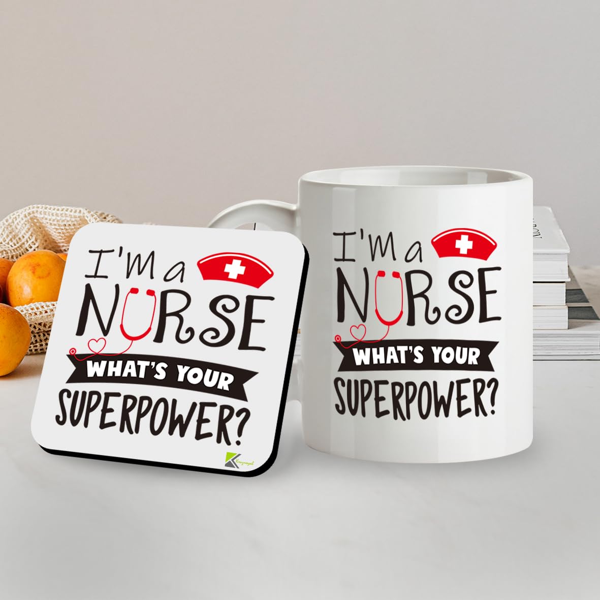 Kruzroyal SM036 I'm a Nurse What's Your Superpower? - 11OZ Mug & Matching Coaster Set for Nurse