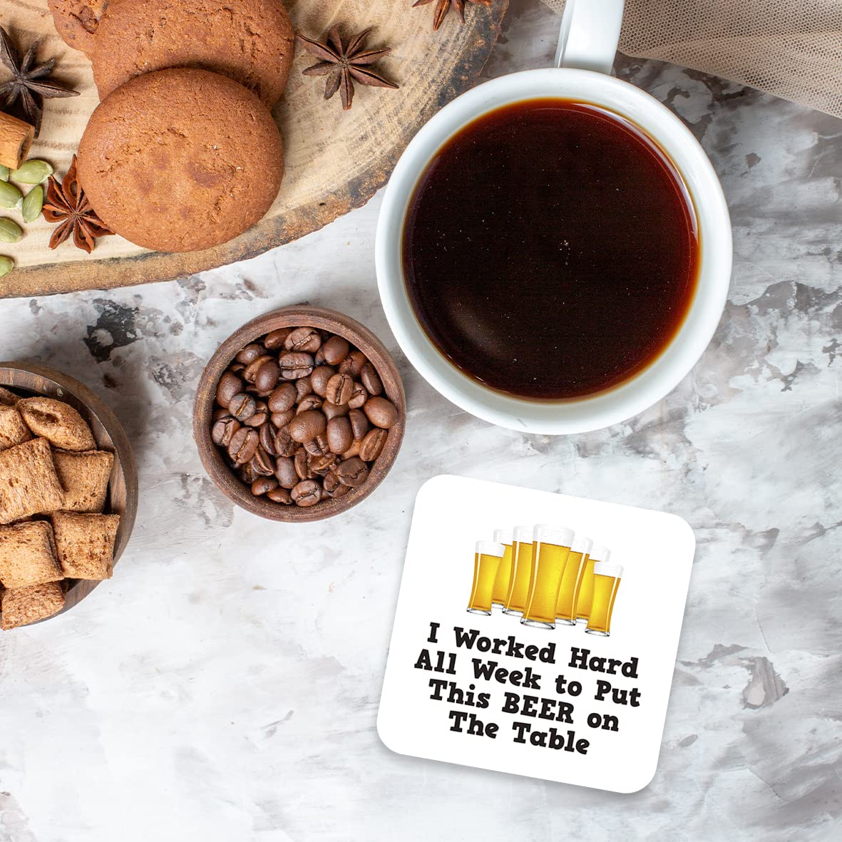 CS533 I Worked Hard All Week to Put This Beer on The Table Novelty Funny Coffee Tea Drink Gift Glossy MDF Wooden Coaster