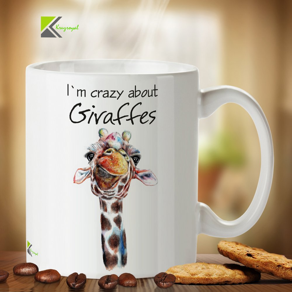Kruzroyal DZ354 I'm Crazy About Giraffes Funny Novelty Great Gift Idea Coffee Tea Mug
