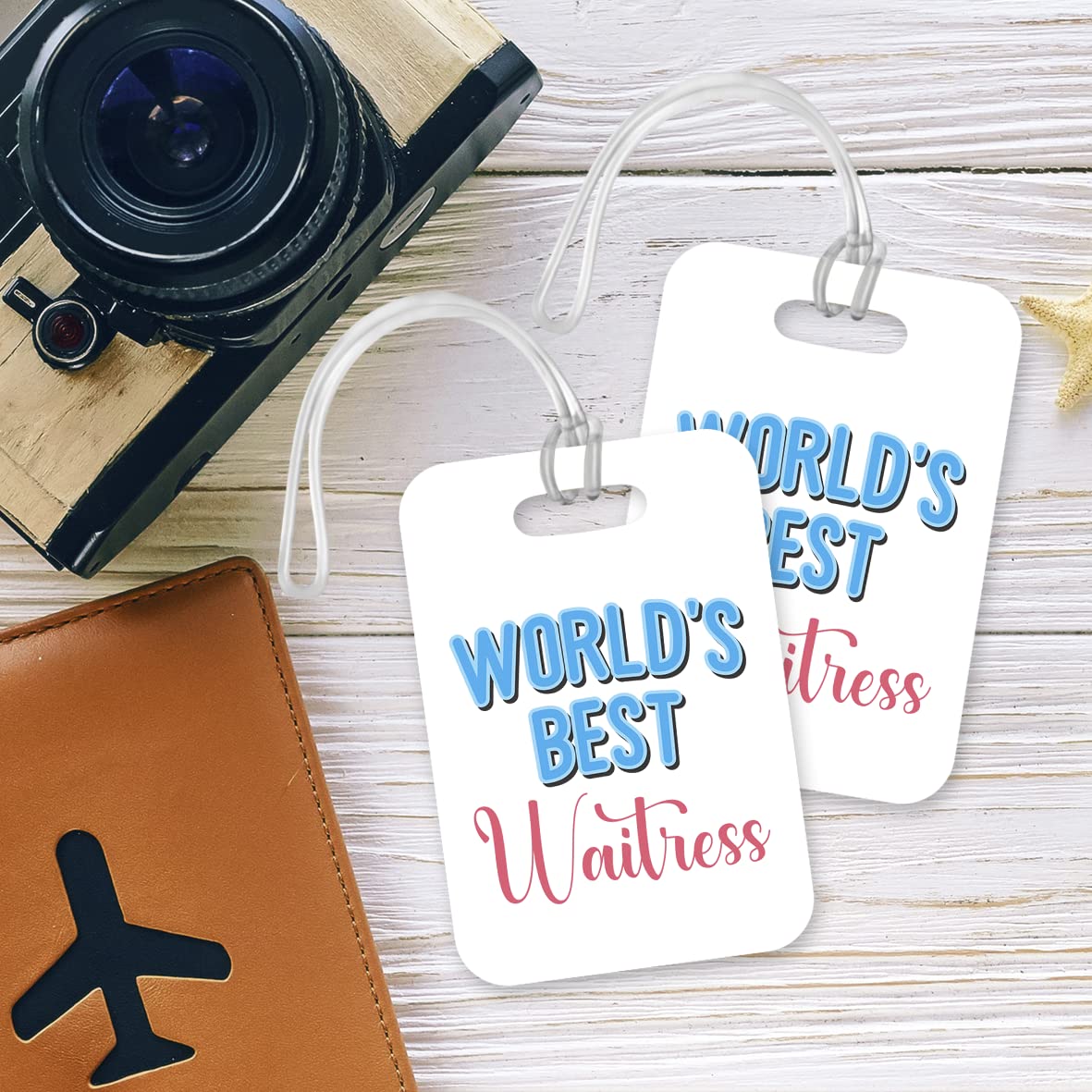 LT441 World's Best Waitress Novelty Funny Unique Designer Gift, Suitcase, Glossy Plastic Luggage Tag for Waitress