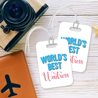 LT441 World's Best Waitress Novelty Funny Unique Designer Gift, Suitcase, Glossy Plastic Luggage Tag for Waitress