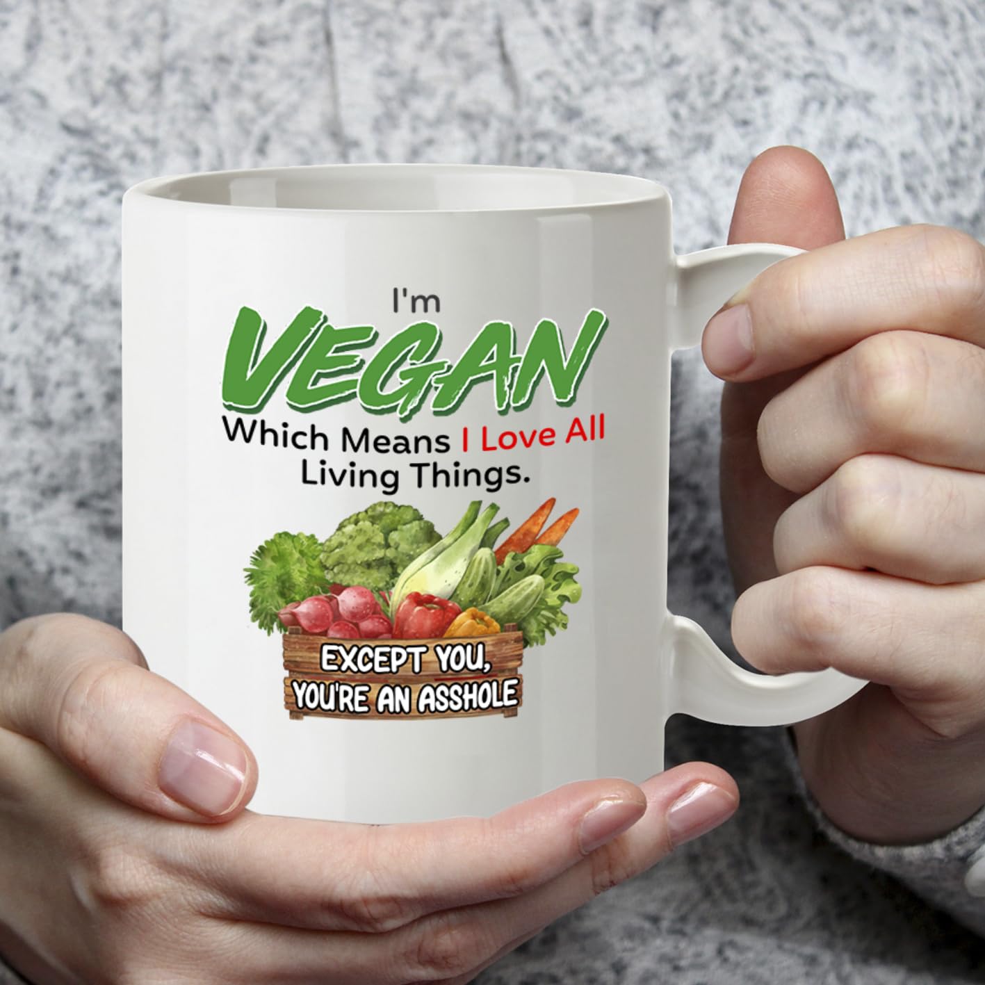 DZ954 Vegan Funny Mug - Sarcastic Coffee Cup Gift for Plant-Based Friends & Family - Witty Humor Beverage Cup - 11oz White Ceramic Drinkware