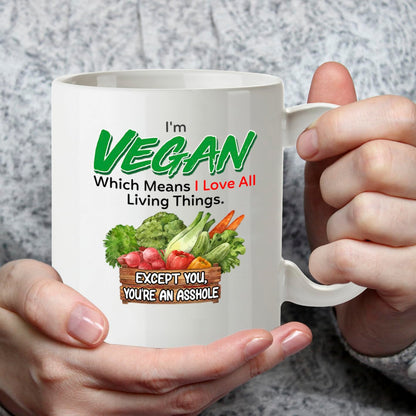 DZ954 Vegan Funny Mug - Sarcastic Coffee Cup Gift for Plant-Based Friends & Family - Witty Humor Beverage Cup - 11oz White Ceramic Drinkware