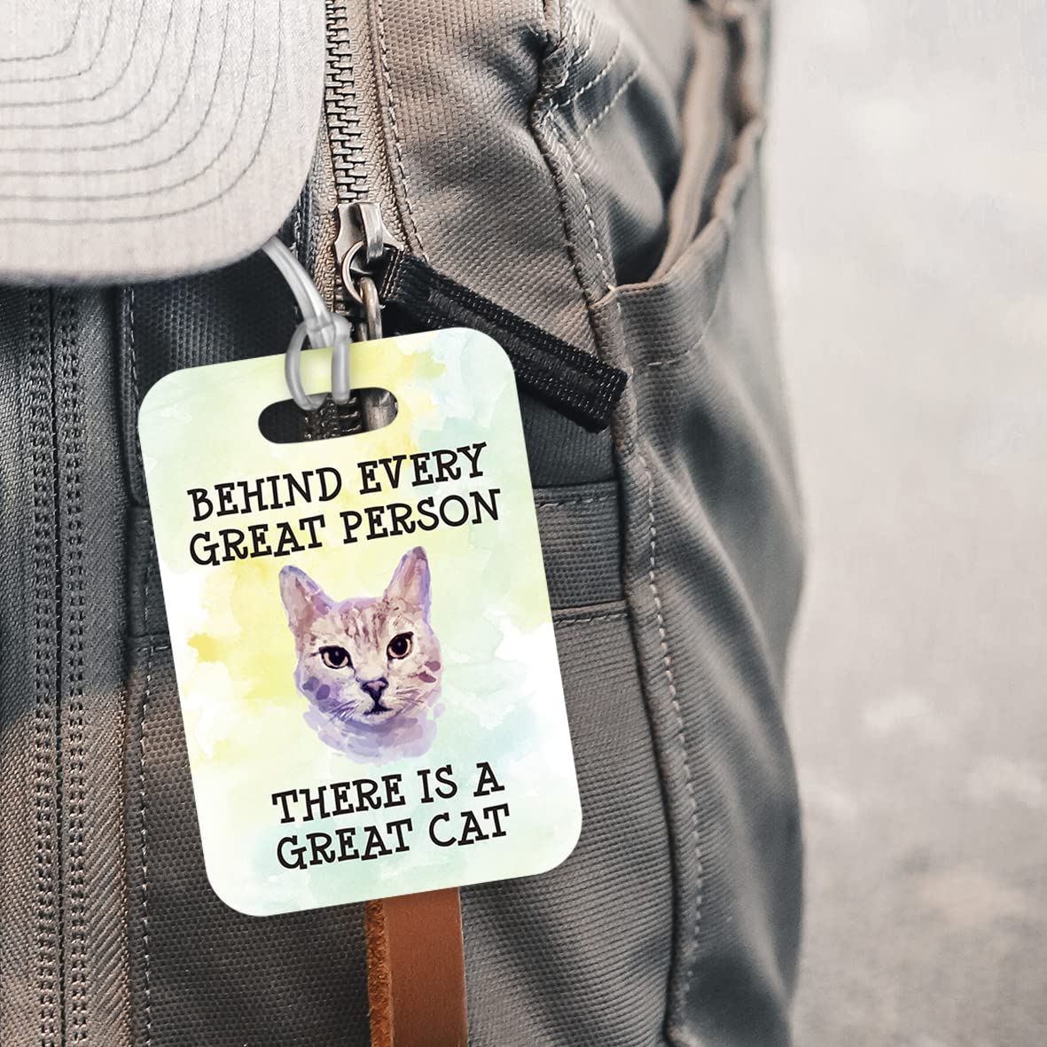 LT228 Behind Every Great Person There is A Great Cat Novelty Funny Unique Designer Gift Glossy Plastic Suitcase Luggage Tag