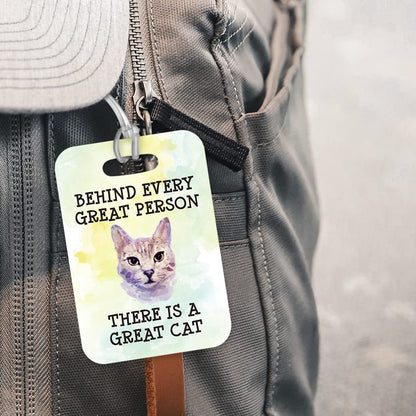 LT228 Behind Every Great Person There is A Great Cat Novelty Funny Unique Designer Gift Glossy Plastic Suitcase Luggage Tag