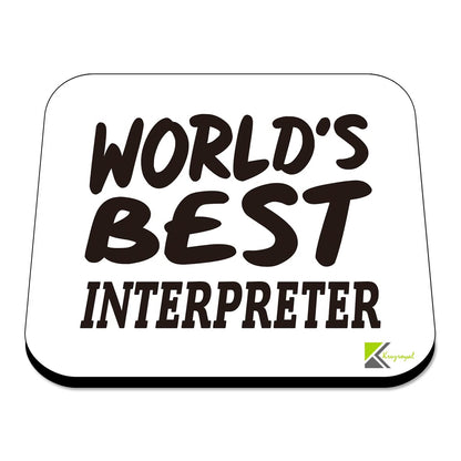 WB040 World's Best Interpreter MDF Wooden Coaster by Kruzroyal | Gift for Interpreter | Unique Novelty Present | 9cm x 9cm | Coffee Tea MDF Wooden Coaster