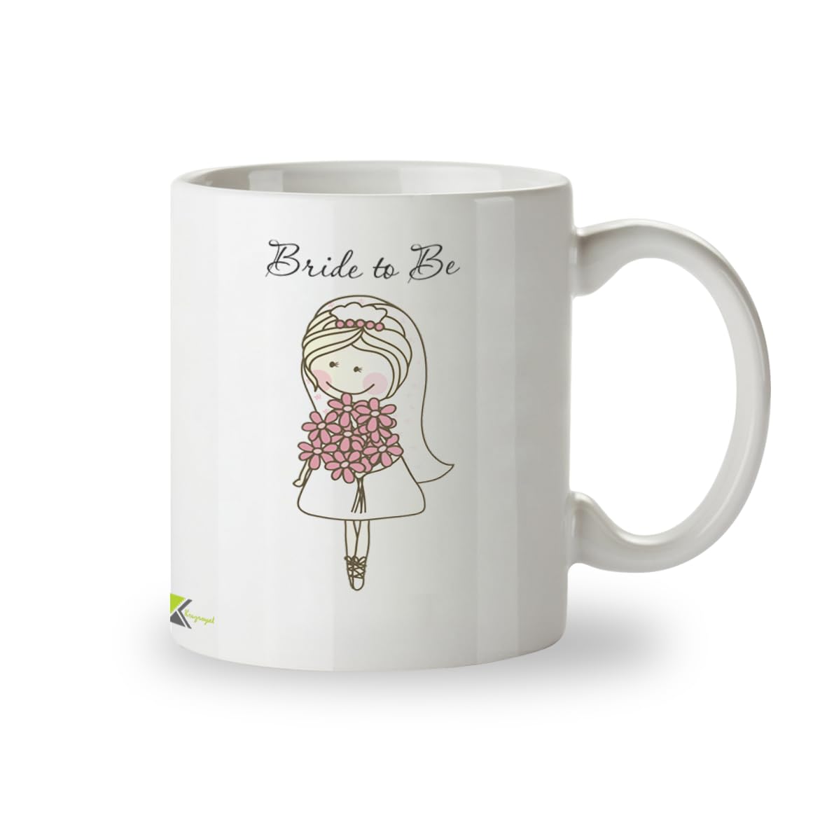 Kruzroyal Bride to Be Mug, Cute Cartoon Bride Design with Flowers, Engagement Gift for Her, Fiancée or Future Mrs, White Ceramic Coffee Cup, 11 oz Novelty Great Gift Idea Coffee Tea Mug