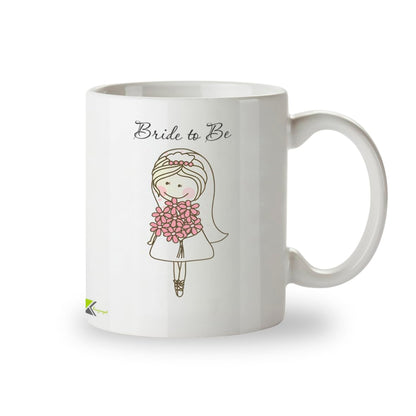 Kruzroyal Bride to Be Mug, Cute Cartoon Bride Design with Flowers, Engagement Gift for Her, Fiancée or Future Mrs, White Ceramic Coffee Cup, 11 oz Novelty Great Gift Idea Coffee Tea Mug