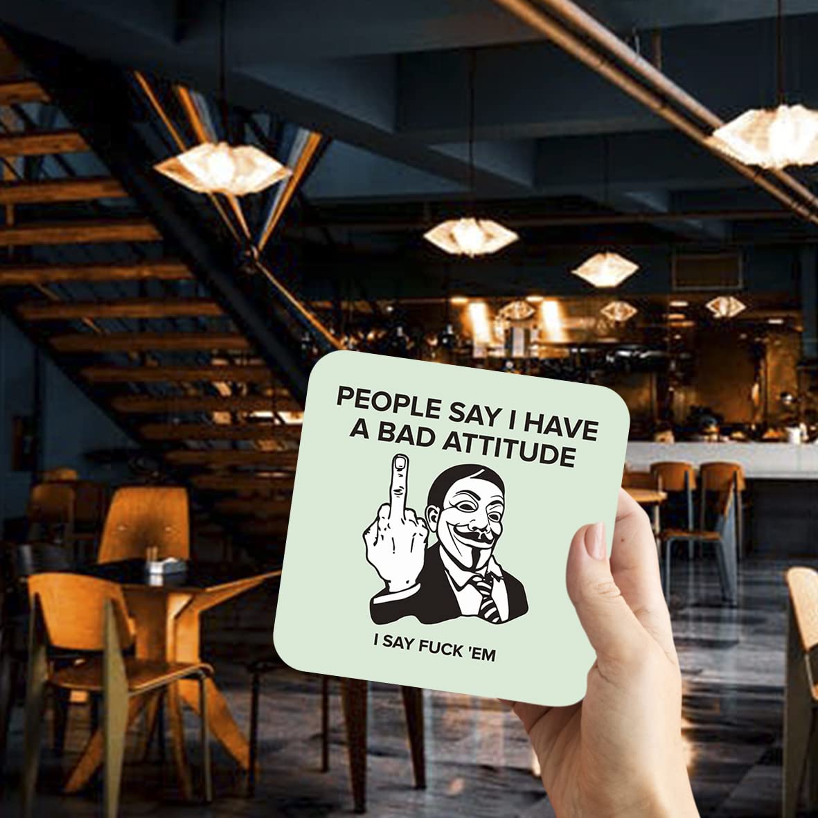 CS786 People say i Have a Bad Attitude, i say fu*k'em Novelty Funny Coffee Tea Drink Gift Glossy MDF Wooden Coaster