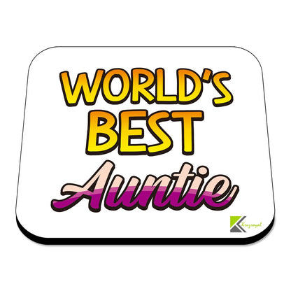 WB026 World's Best Auntie MDF Wooden Coaster by Kruzroyal | Gift for Auntie | Unique Novelty Present | 9cm x 9cm | Coffee Tea MDF Wooden Coaster