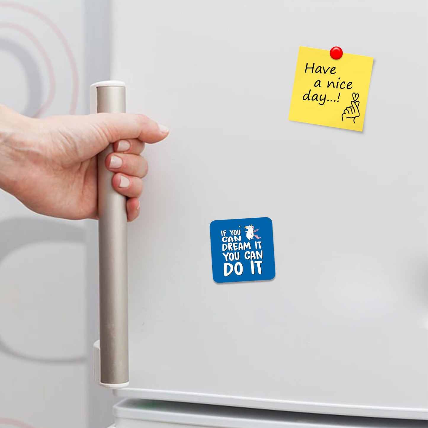 FM015 If you can dream it, you can do it Novelty Funny Idea Glossy Metal Square Fridge Magnet
