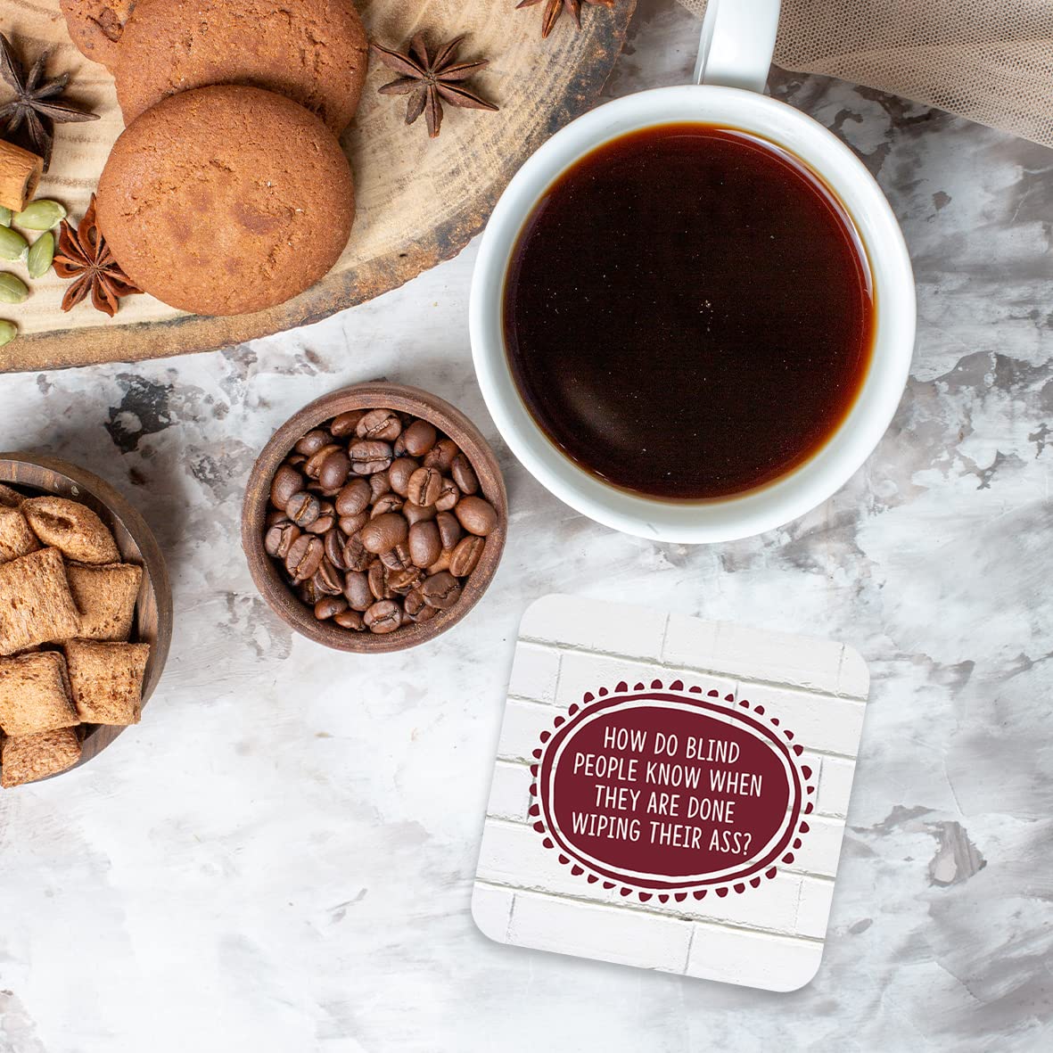 CS778 How do Blind People Know When They are Done Wiping Their Ass? Novelty Funny Coffee Tea Drink Gift Glossy MDF Wooden Coaster