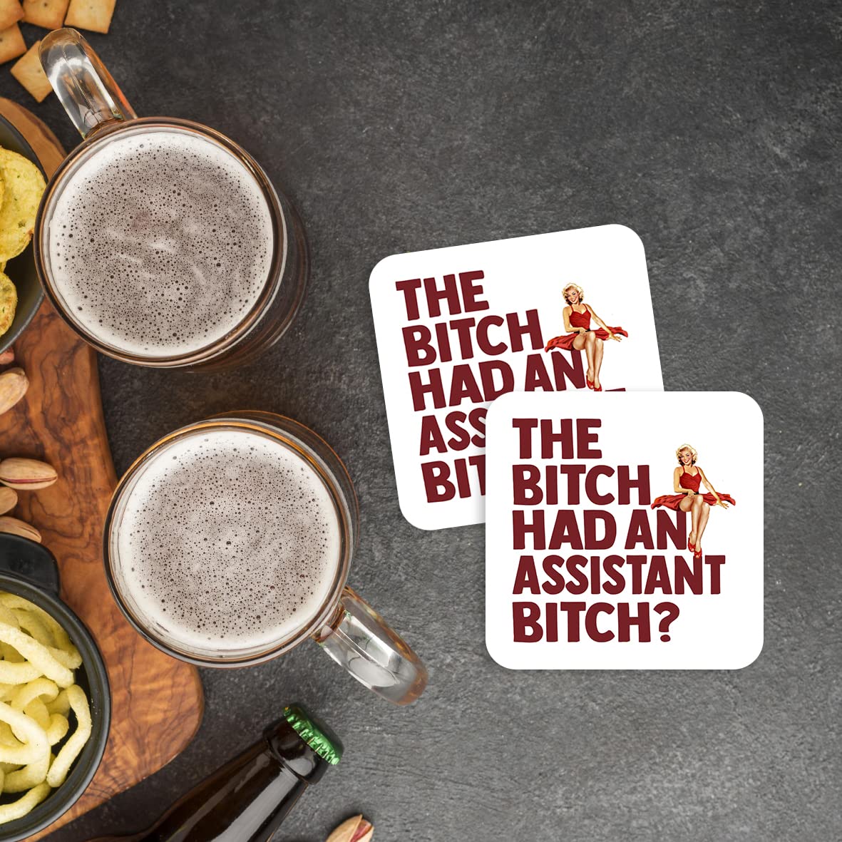 CS720 The Bitch Had an Assistant Bitch? Novelty Funny Coffee Tea Drink Gift Glossy MDF Wooden Coaster
