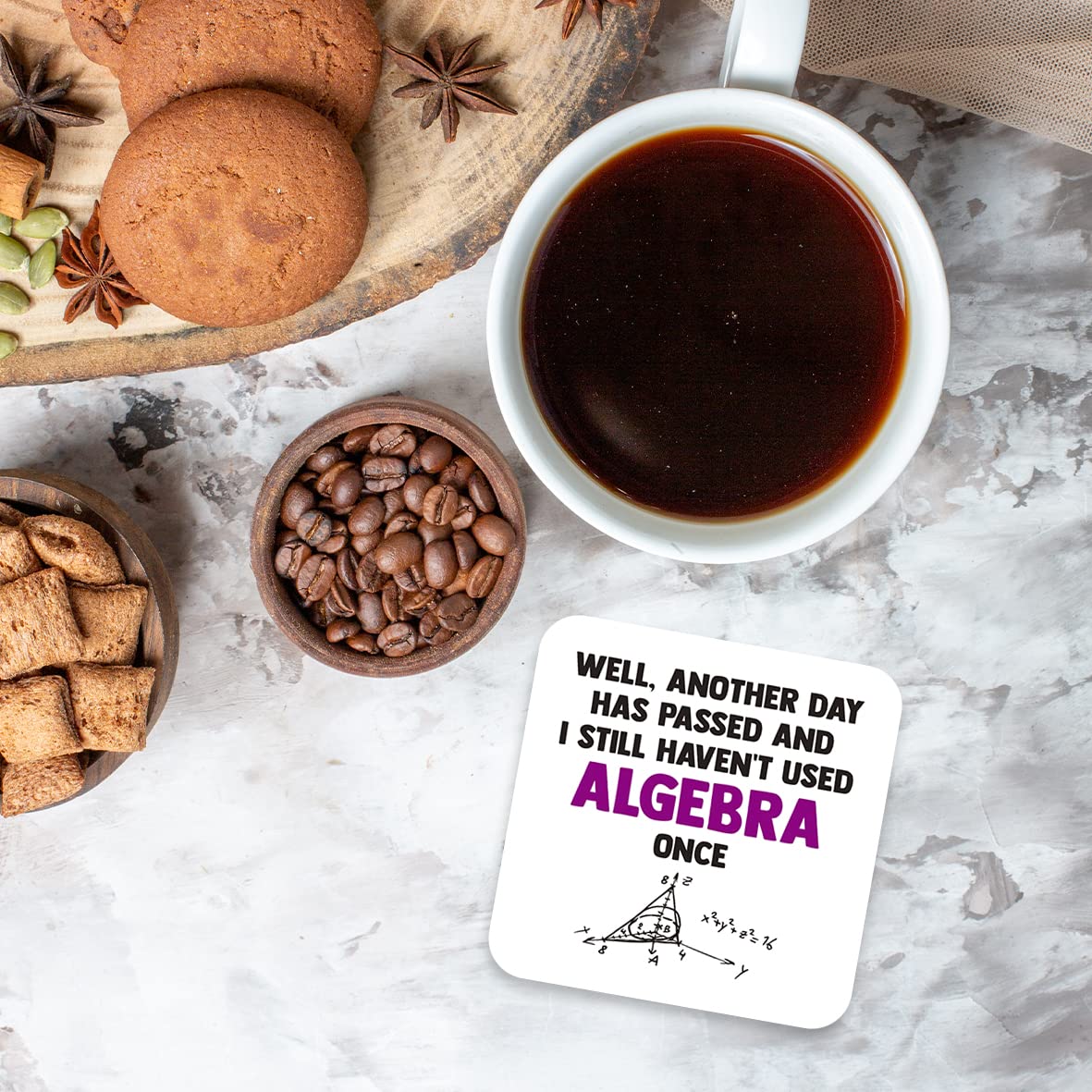 CS725 Well, Another Day has Passed and i Still haven't Used Algebra Once Novelty Funny Coffee Tea Drink Gift Glossy MDF Wooden Coaster