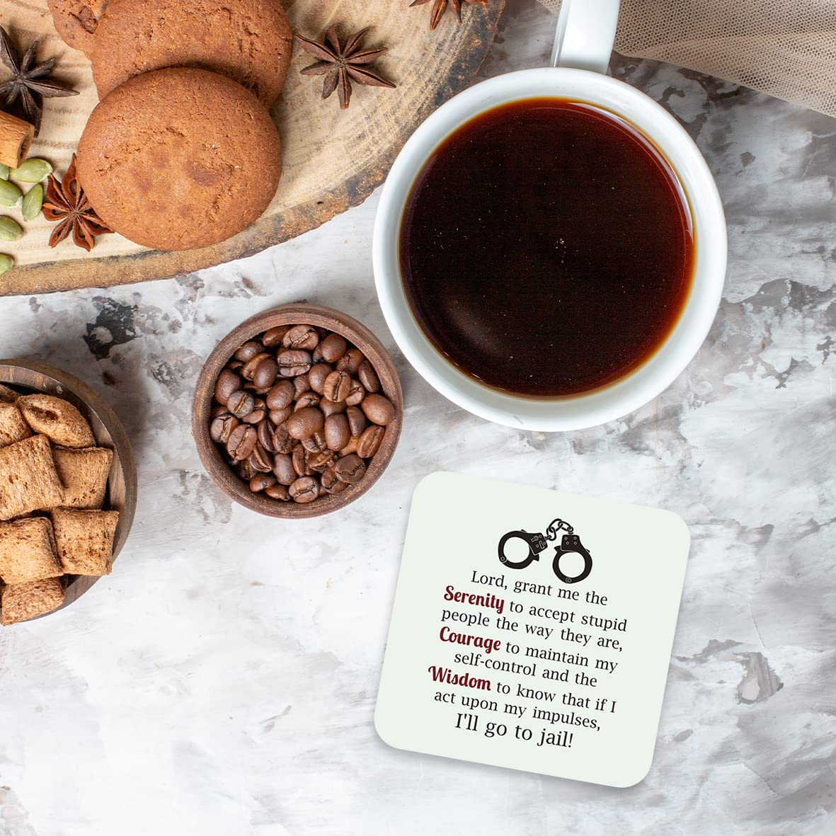 Kruzroyal Funny Coaster - Lord Grant me The Serenity to Accept Stupid People The Way They are, Courage Wisdom Novelty Gift Glossy MDF Wooden Coaster | Gifts for Coworkers Men Women Boss
