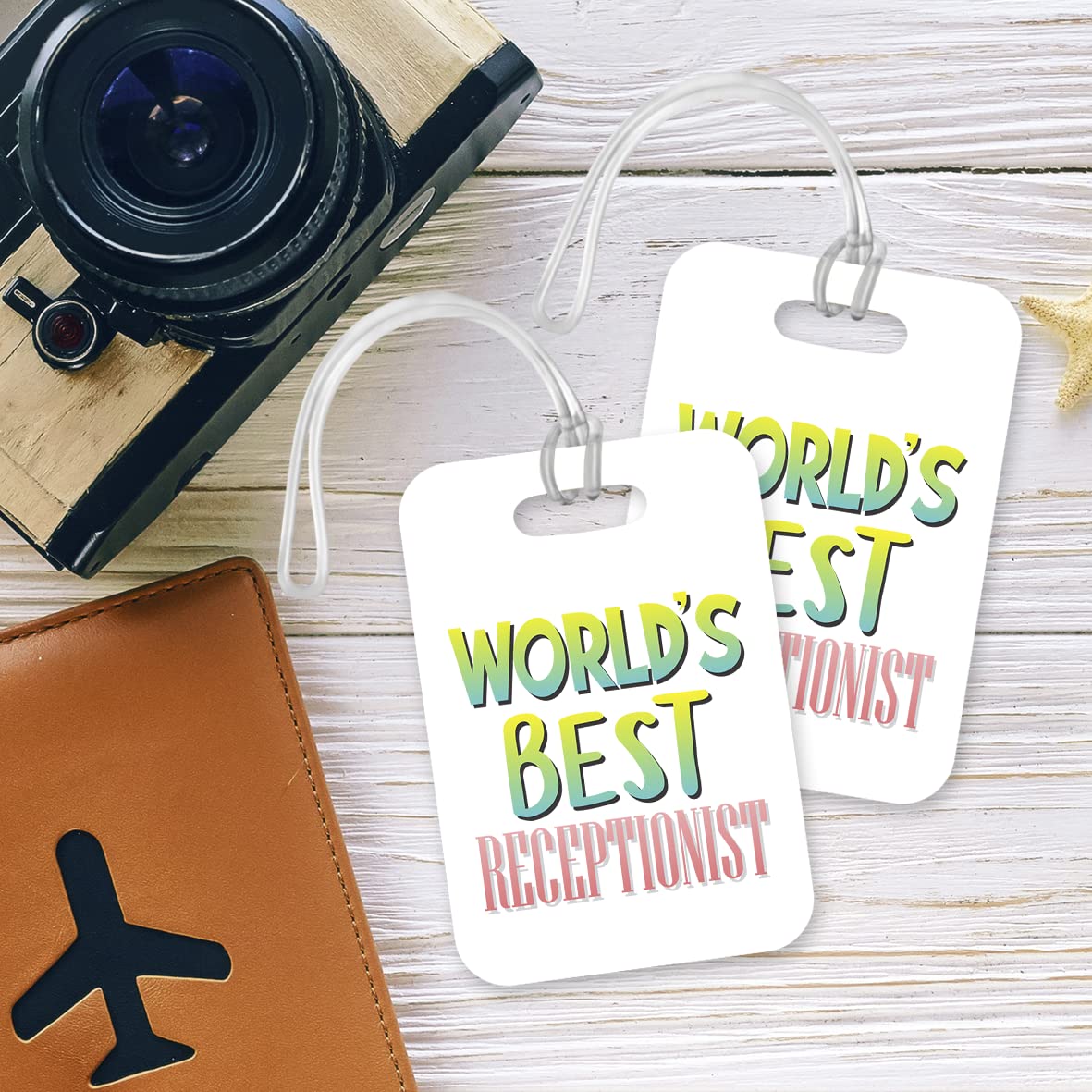 LT486 World's Best Receptionist Novelty Funny Unique Designer Gift, Suitcase, Glossy Plastic Luggage Tag for Receptionist