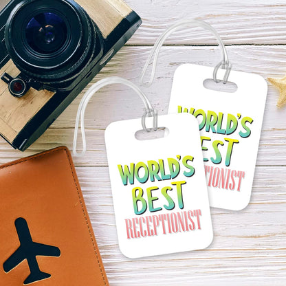 LT486 World's Best Receptionist Novelty Funny Unique Designer Gift, Suitcase, Glossy Plastic Luggage Tag for Receptionist