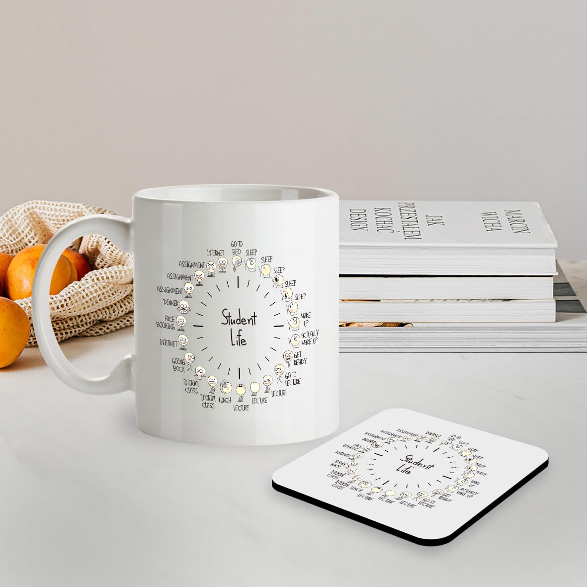 Kruzroyal SM061 Student Life Funny - 11 OZ Mug & Matching Coaster Set for uni School College Students