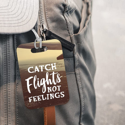 LT204 Catch Flights Not Feelings Novelty Funny Unique Designer Gift Glossy Plastic Suitcase Luggage Tag