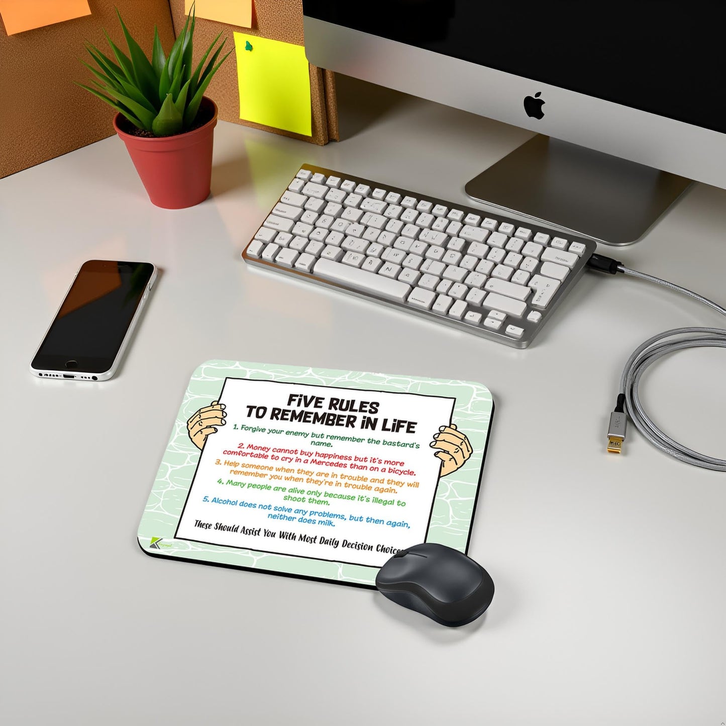 Five Rules to Remember in Life Funny Novelty Mousemat/Pad Anti Slip Computer PC Mouse Mat