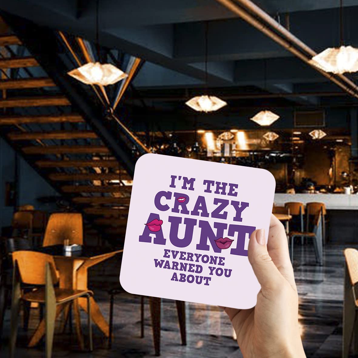 CS656 I'm The Crazy Aunt Everyone Warned You About Novelty Funny Coffee Tea Drink Gift Glossy MDF Wooden Coaster
