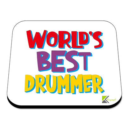 WB020 World's Best Drummer MDF Wooden Coaster by Kruzroyal | Gift for Drummer | Unique Novelty Present | 9cm x 9cm | Coffee Tea MDF Wooden Coaster