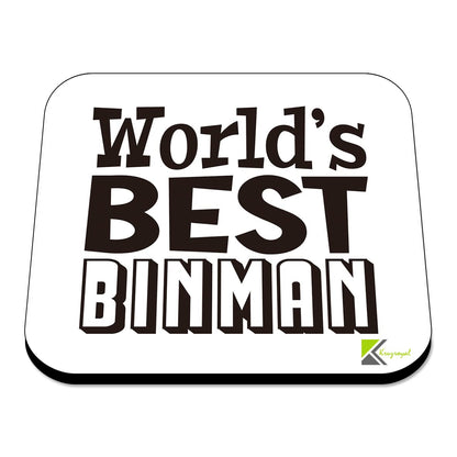 WB031 World's Best Binman MDF Wooden Coaster by Kruzroyal | Gift for Binman | Unique Novelty Present | 9cm x 9cm | Coffee Tea MDF Wooden Coaster