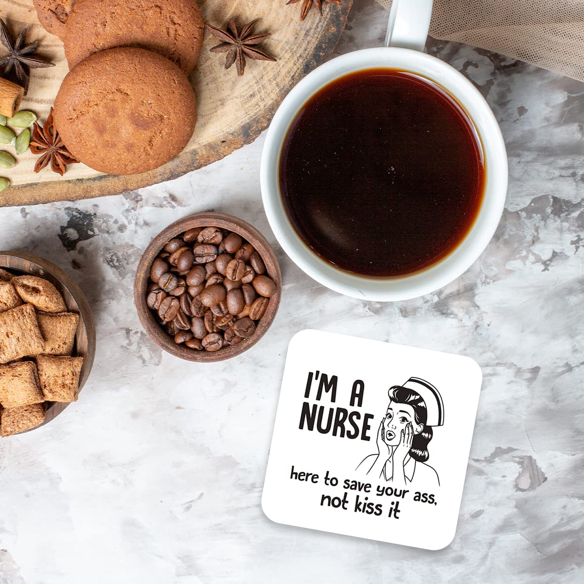 CS484 I'm a Nurse, here to Save Your Ass, not kiss it Novelty Funny Coffee Tea Drink Gift Glossy MDF Wooden Coaster