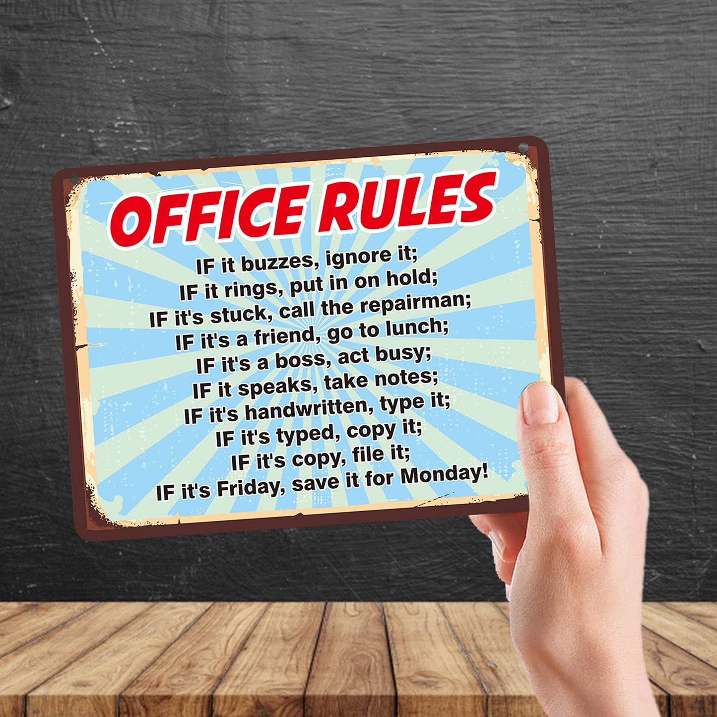 Kruzroyal MP186 Office Rules Funny Novelty Retro Vintage Metal Wall Sign Plaque 20cm x 15cm