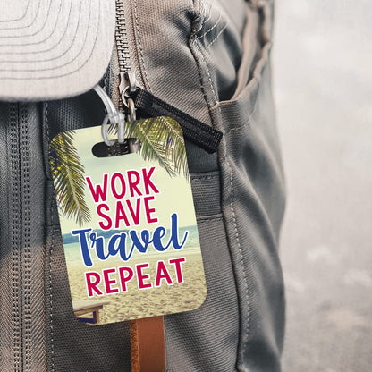 LT206 Work Save Travel Repeat Novelty Funny Unique Designer Gift Glossy Plastic Suitcase Luggage Tag