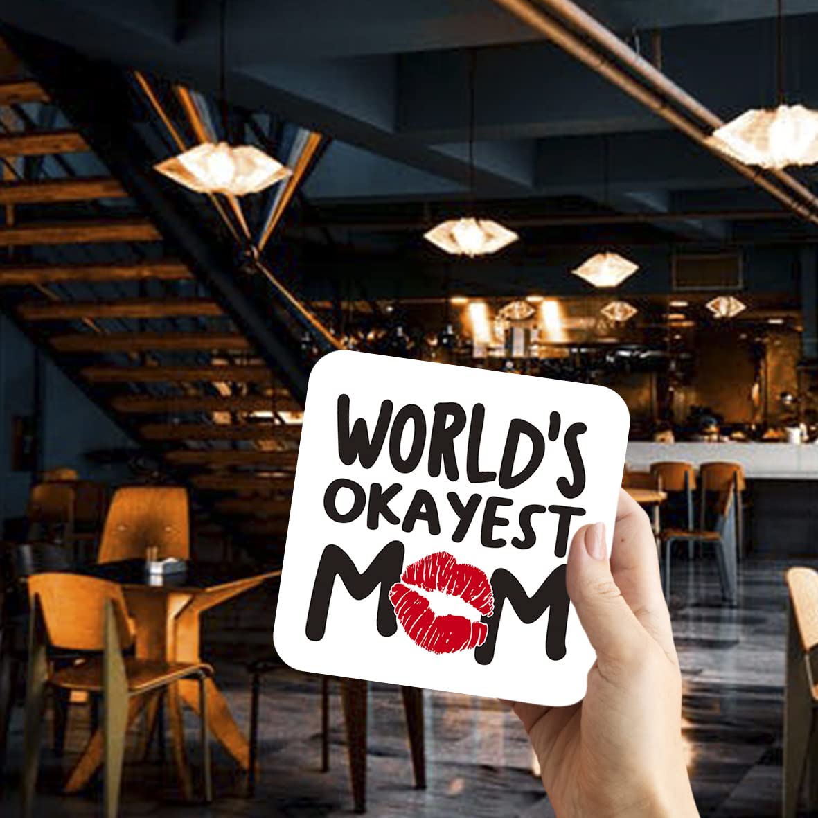 CS548 World's Okayest Mom Novelty Funny Coffee Tea Drink Gift Glossy MDF Wooden Coaster