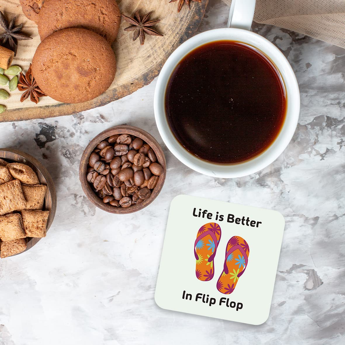 CS641 Life is Better in flip Flop Novelty Funny Coffee Tea Drink Gift Glossy MDF Wooden Coaster