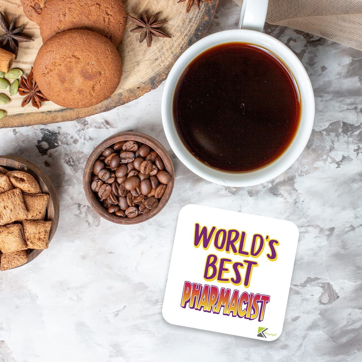 WB058 World's Best Pharmacist MDF Wooden Coaster by Kruzroyal | Gift for Pharmacist | Unique Novelty Present | 9cm x 9cm | Coffee Tea MDF Wooden Coaster
