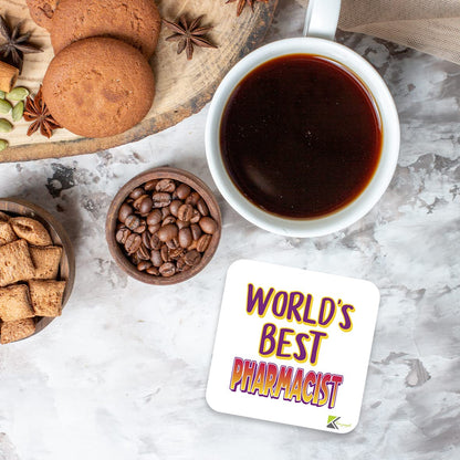 WB058 World's Best Pharmacist MDF Wooden Coaster by Kruzroyal | Gift for Pharmacist | Unique Novelty Present | 9cm x 9cm | Coffee Tea MDF Wooden Coaster