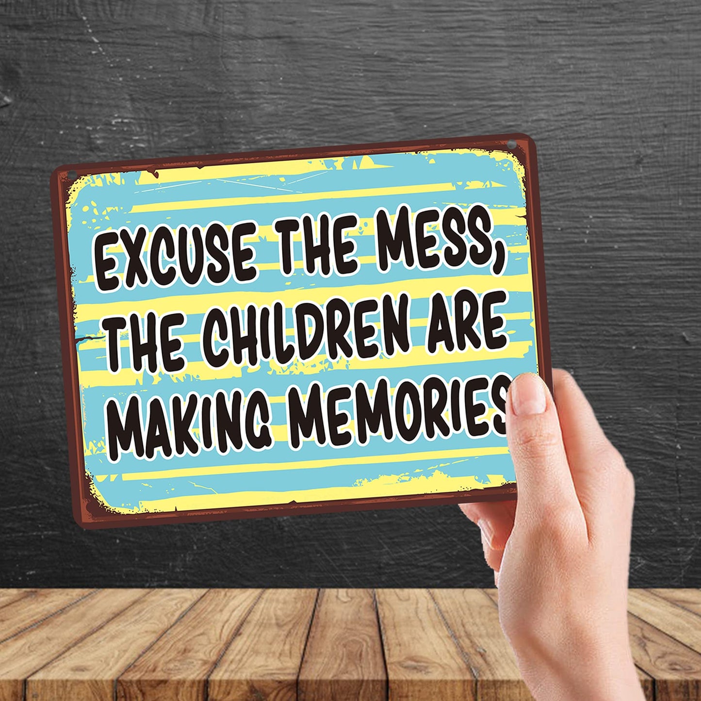 Kruzroyal MP141 Excuse the mess, the children are making memories Funny Novelty Retro Vintage Metal Wall Sign Plaque 20cm x 15cm