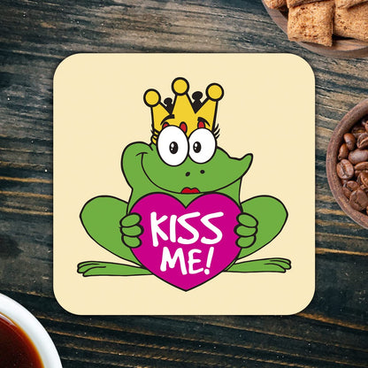 CS661 Kiss Me! Novelty Funny Coffee Tea Drink Gift Glossy MDF Wooden Coaster