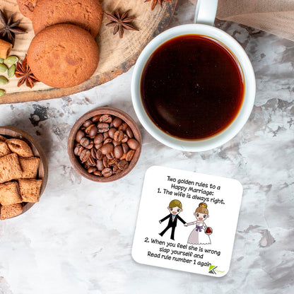 CS842 Two Golden Rules to a Happy Marriage Novelty Funny Coffee Tea Drink Gift Glossy MDF Wooden Coaster