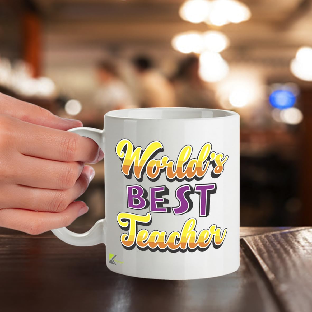 Kruzroyal DZ833 World's Best Teacher Mug 11oz - White Ceramic Cup for Teaching Assistant, Tutor - End of Year, Thank You Present for Him or Her