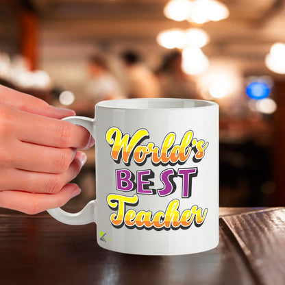 Kruzroyal DZ833 World's Best Teacher Mug 11oz - White Ceramic Cup for Teaching Assistant, Tutor - End of Year, Thank You Present for Him or Her