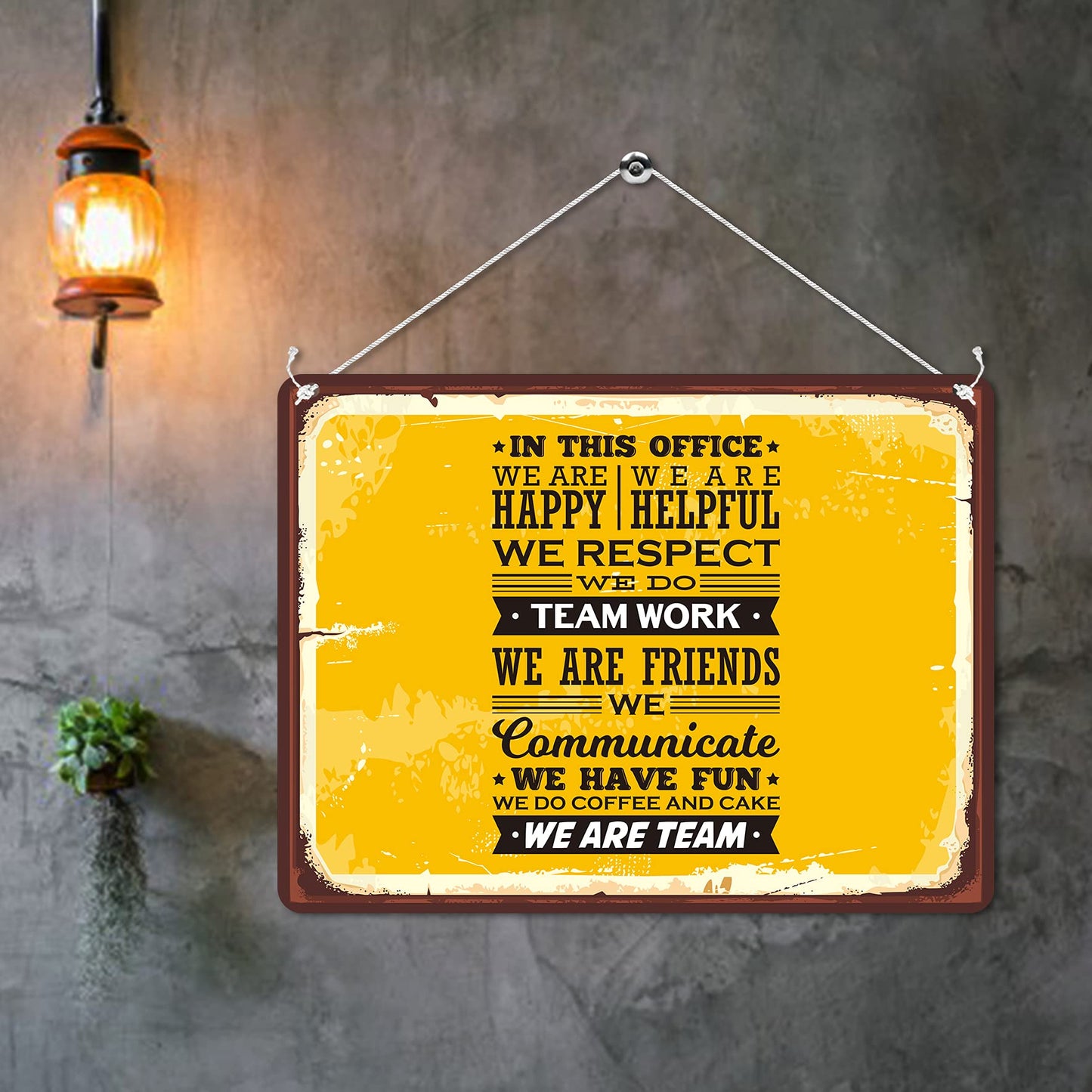 Kruzroyal MP195 In This Office : We are happy, We do teamwork, we are team Funny Novelty Retro Vintage Metal Wall Sign Plaque 20cm x 15cm