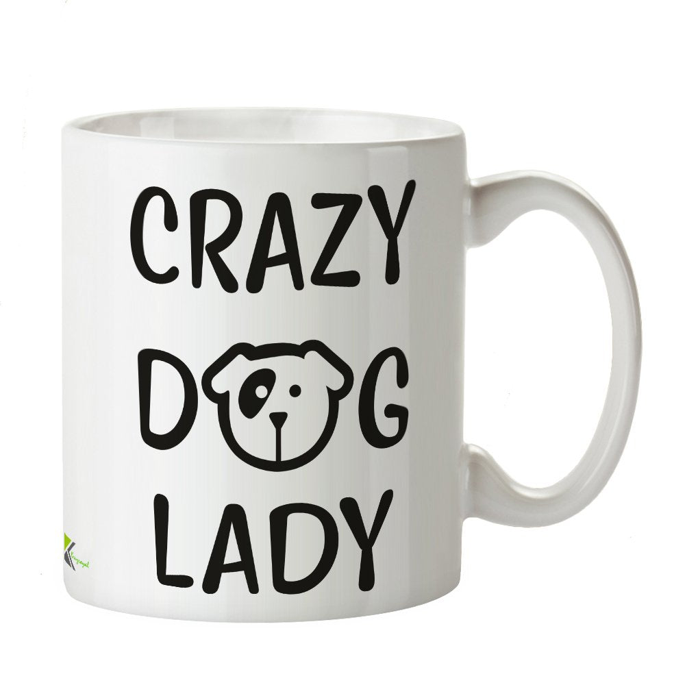 Kruzroyal Crazy Dog Lady Mug, Minimalist Dog Face Design, Funny Novelty Gift for Mum, Sister or Friend, White Ceramic Coffee Cup, 11 oz Novelty Great Gift Idea Coffee Tea Mug