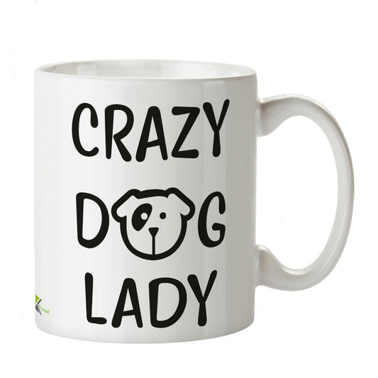 Kruzroyal Crazy Dog Lady Mug, Minimalist Dog Face Design, Funny Novelty Gift for Mum, Sister or Friend, White Ceramic Coffee Cup, 11 oz Novelty Great Gift Idea Coffee Tea Mug