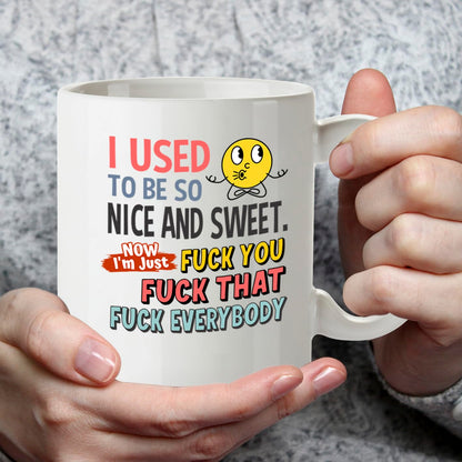 Kruzroyal DZ956 Unfiltered Sarcasm Mug - I Used to Be Nice and Sweet Blunt Humor Coffee Cup - Adult Gag Gift Idea - 11oz White Ceramic Drinkware