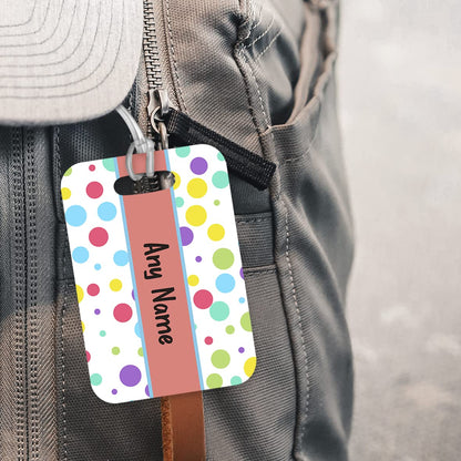 PLT291 Personalised Name with Polka dots Novelty Funny Unique Designer Gift Glossy Plastic Suitcase Luggage Tag