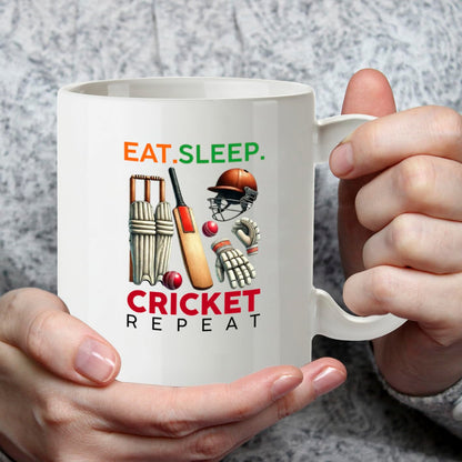Kruzroyal Funny Cricket Mug | Eat Sleep Cricket Repeat | Cricket Gifts for Men Dad Him | 11oz Ceramic Coffee Mug