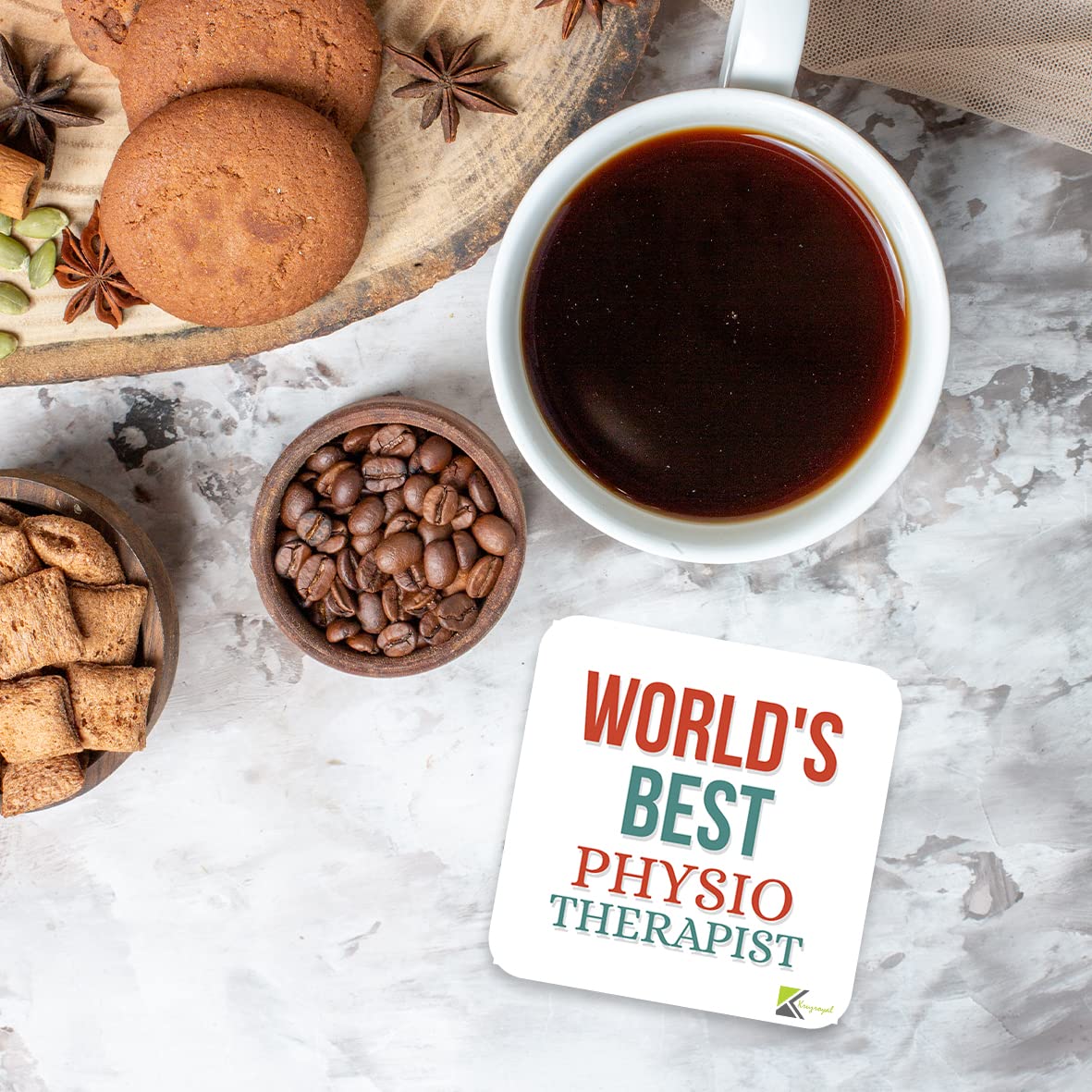 WB071 World's Best Physiotherapist MDF Wooden Coaster by Kruzroyal | Gift for Physiotherapist | Unique Novelty Present | 9cm x 9cm | Coffee Tea MDF Wooden Coaster