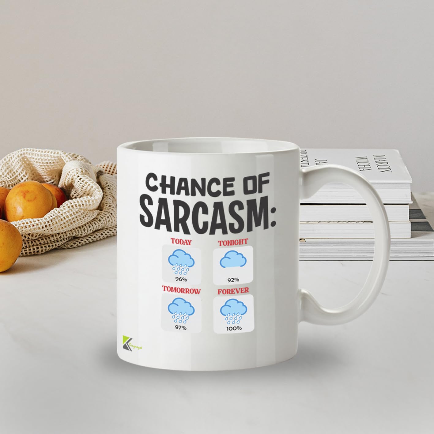 Kruzroyal Chance of Sarcasm Funny Coffee Mug - Sarcastic Weather Forecast Novelty Cup Great Gag Gift for Men Women Coworkers