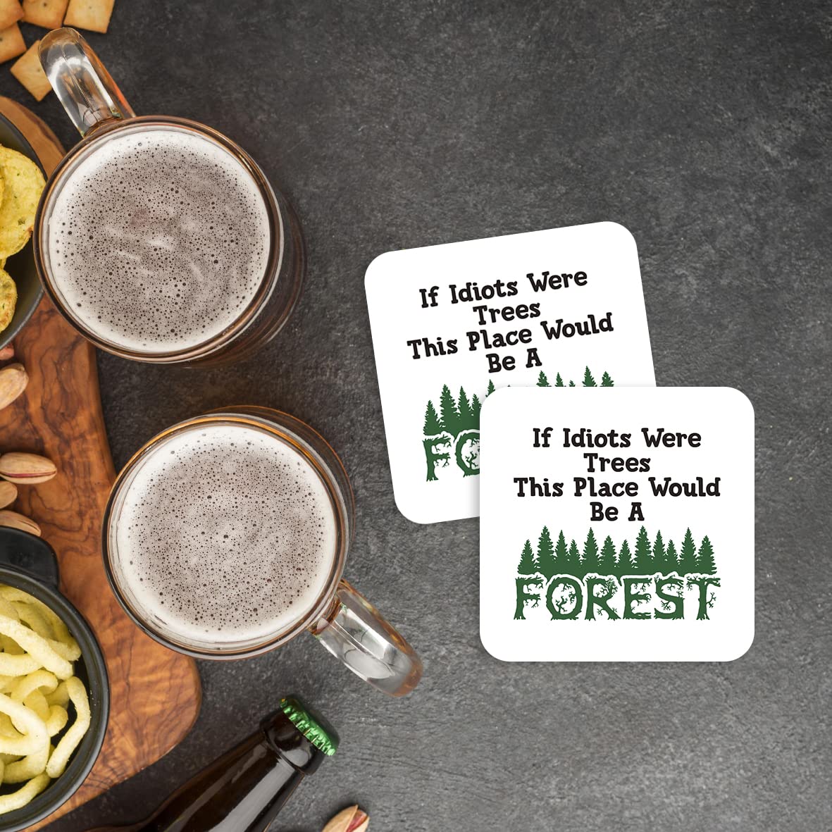 CS446 If Idiots were Trees This Place Would be a Forest Novelty Funny Coffee Tea Drink Gift Glossy MDF Wooden Coaster