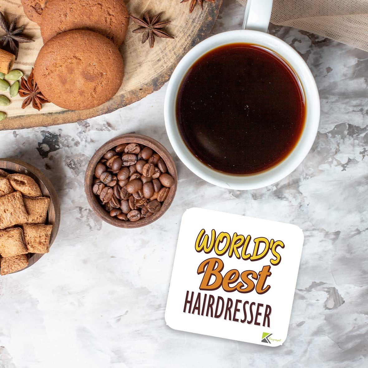 WB077 World's Best Hairdresser MDF Wooden Coaster by Kruzroyal | Gift for Hairdresser | Unique Novelty Present | 9cm x 9cm | Coffee Tea MDF Wooden Coaster
